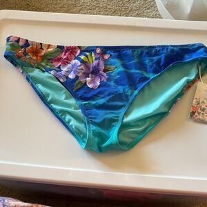 Johnny Was Teal and Floral Bikini Bottoms. Brand New.